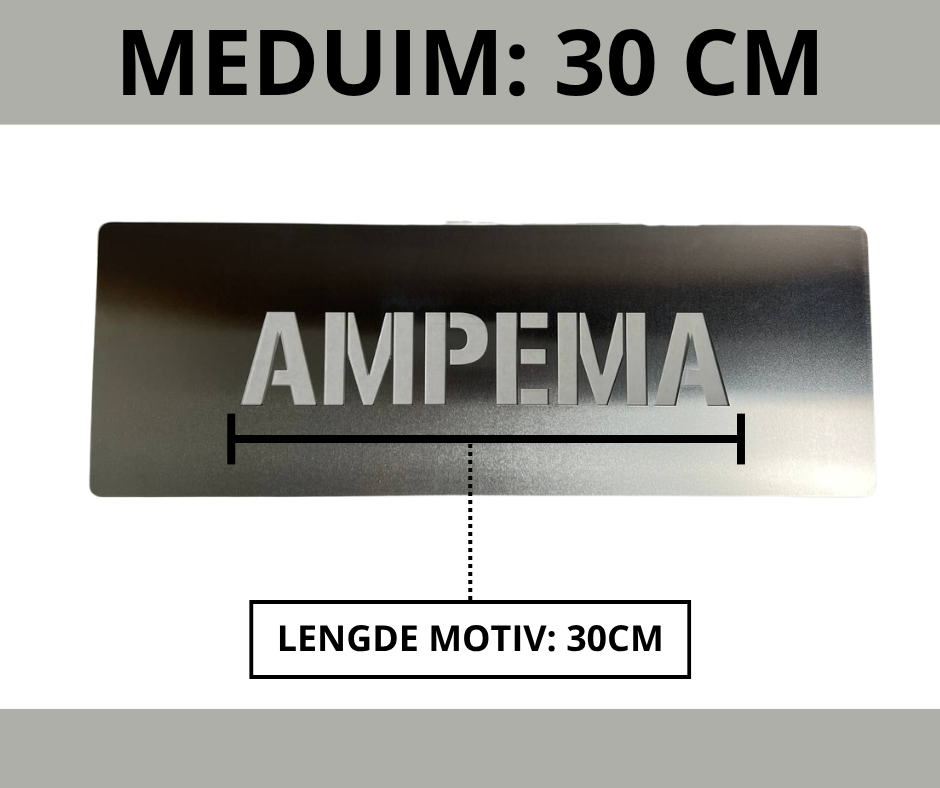 Metallsjablong på 30 cm med AMPEMA-logo