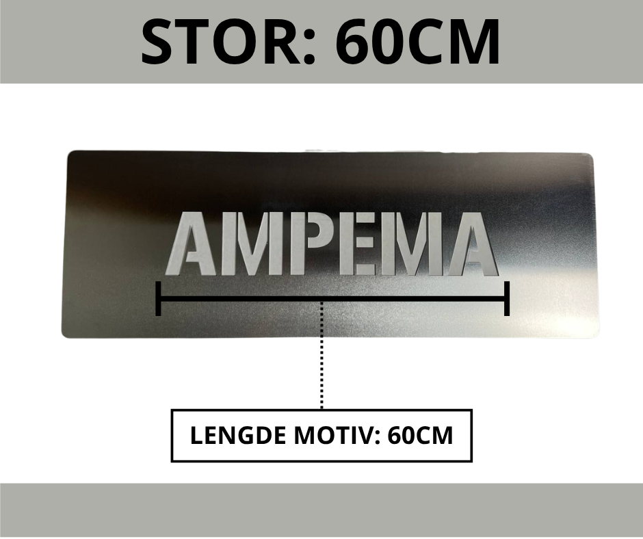 Stor metallsjablong på 60 cm med AMPEMA-logo